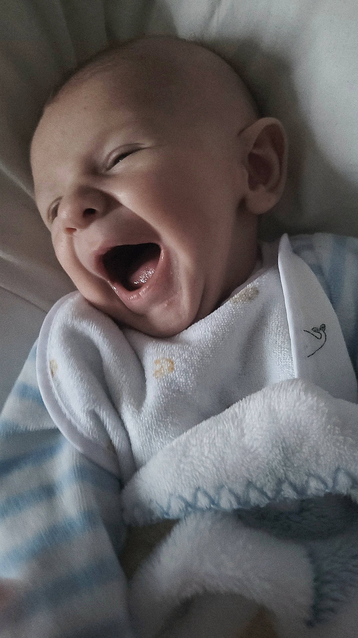 Ayliaz participe au concours pour gagner de l'argent avec cette photo : baby, baby_toddler_clothing, bedtime, cheek, child, comfort, flash_photography, happy, iris, laugh, linens, monochrome, monochrome_photography, person, shout, sleeve, smile, textile, toddler, tooth