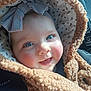Joy a rejoint le concours — aidez-le/la à gagner de superbes lots ! baby, baby_face, blue_eyes, bow, child, closeup, cozy, cute, face, happy, headband, infant, infant_clothing, jacket, outdoor, portrait, smile, soft_texture, sunlight, warm_clothing