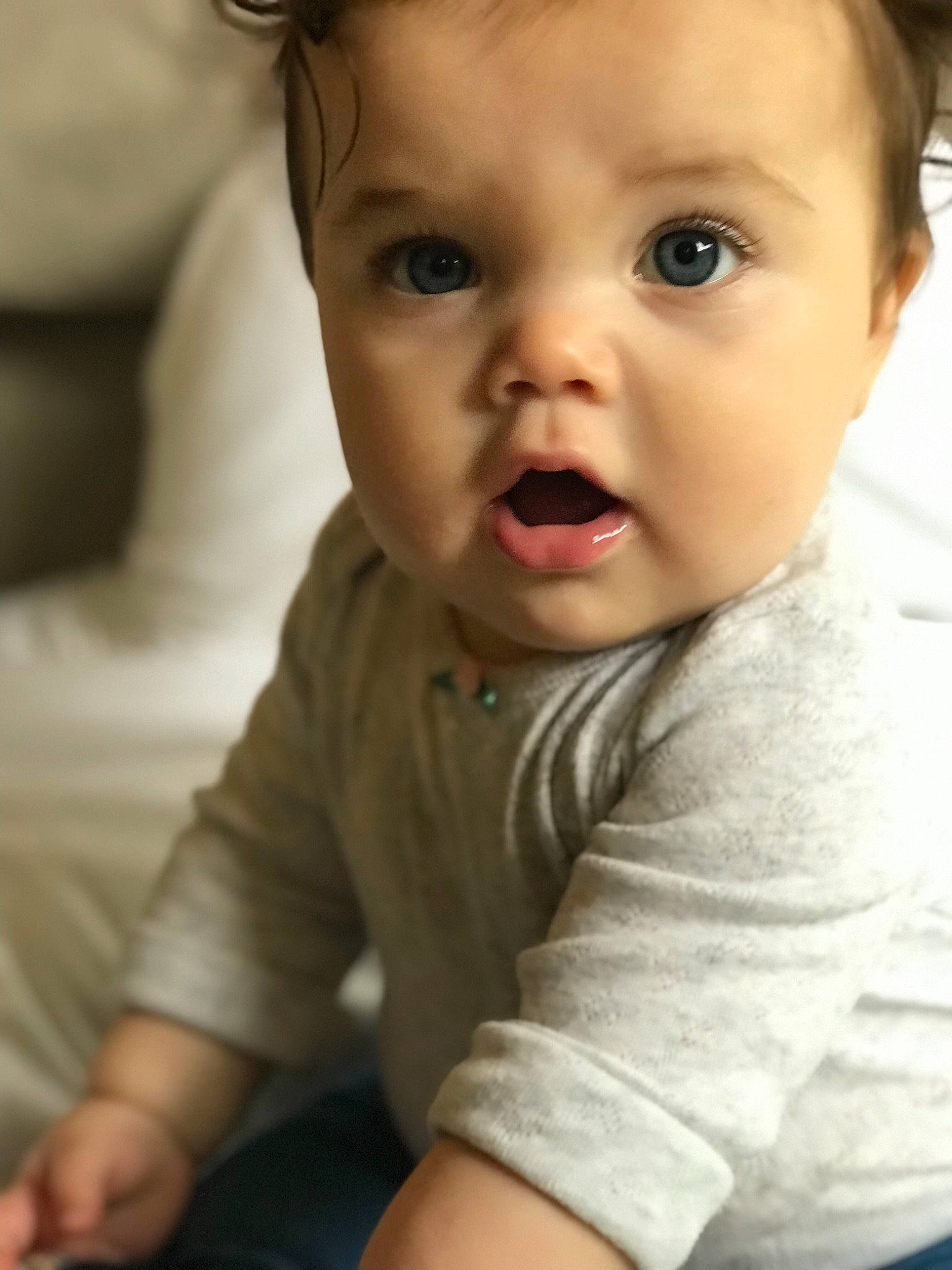 Anora joined the competition — help win amazing prizes! baby, beauty, cheek, child, chin, close_up, eye, face, facial_expression, head, lip, mouth, nose, person, sitting, skin, smile, surprise, toddler, tummy_time