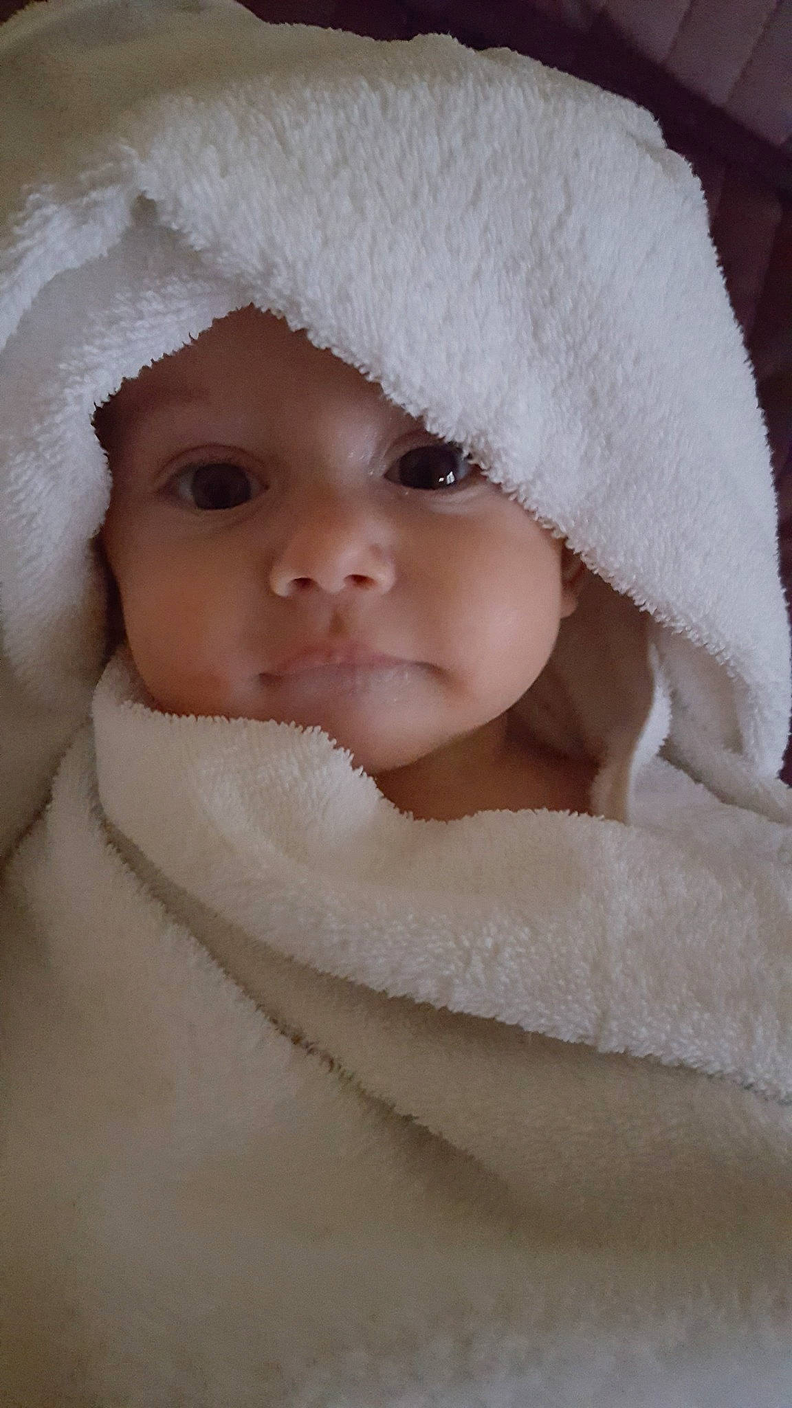 Aedan a rejoint le concours — aidez-le/la à gagner de superbes lots ! baby, bonnet, cheek, child, eye, face, fur, head, headwear, linens, lip, mouth, nose, person, skin, toddler