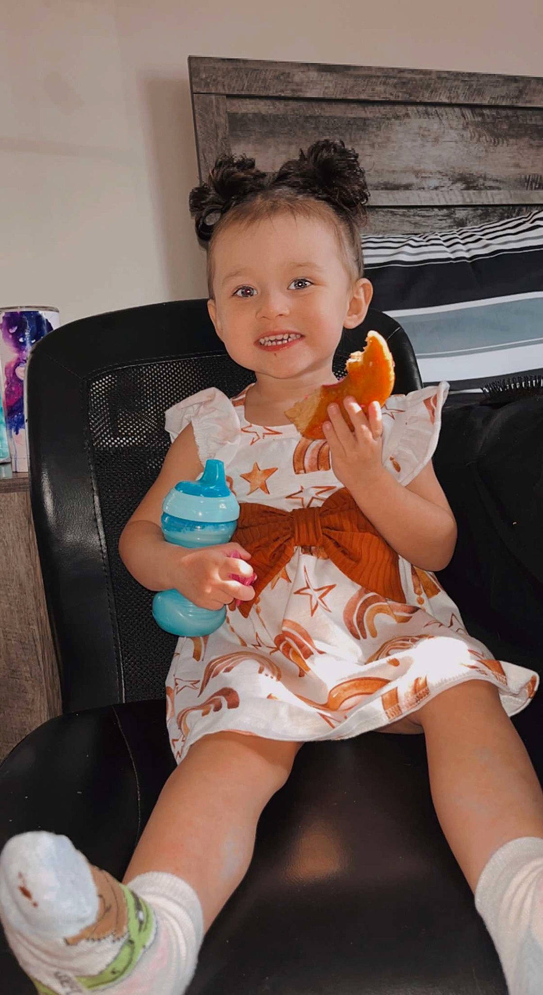 Kaylianna joined the competition — help win amazing prizes! baby_toddler_clothing, chair, cheek, dress, event, flash_photography, fun, hairstyle, happy, human_body, human_leg, joy, knee, lap, leg, person, sitting, skin, smile, thigh