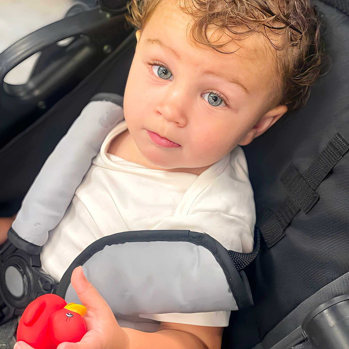 Lennox joined the competition — help win amazing prizes! baby, blonde, bodypart, clothing, coat, face, finger, food, hair, hand, happy, head, jacket, person, photography, portrait, produce, smile, t_shirt, vrheadset