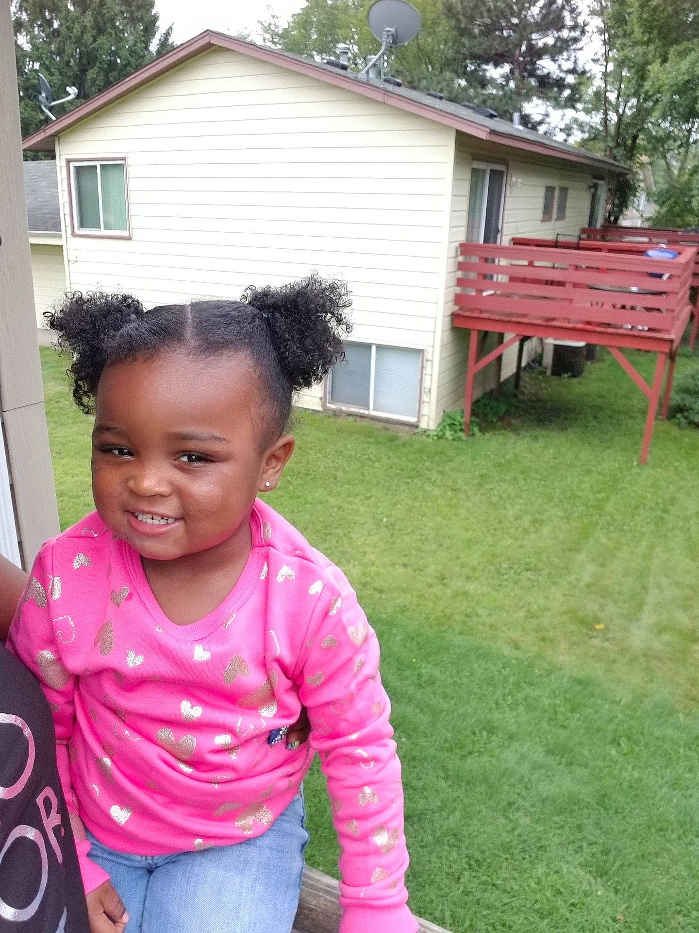 Saniah joined the competition — help win amazing prizes! child, day, fun, girl, grass, house, joy, person, pink, plant, play, smile, toddler, tree, vacation