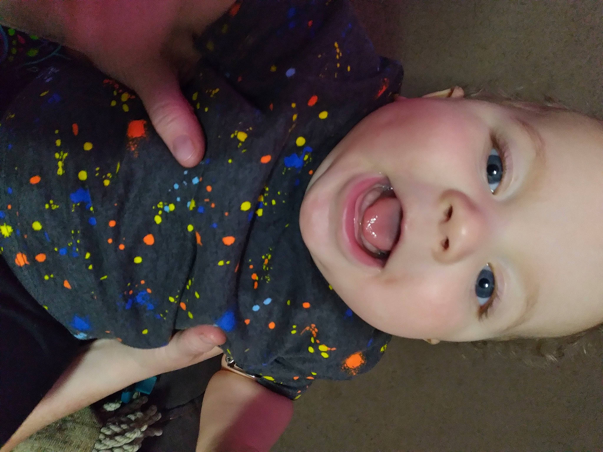 Jericho is registered to the contest to win money with this photo: arm, baby, baby_toddler_clothing, cheek, eyebrow, eyelash, finger, fun, hand, happy, human_body, iris, lip, mouth, neck, nose, organ, people, person, skin