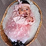 Maecii joined the competition — help win amazing prizes! baby, infant, basket, tutu_dress, pink_headband, floral_headband, fur_blanket, wooden_floor, black_shoes, bow_shoes, smiling, big_eyes, hand_in_mouth, portrait, newborn, lying_down, cute, props, studio_photo, soft_lighting