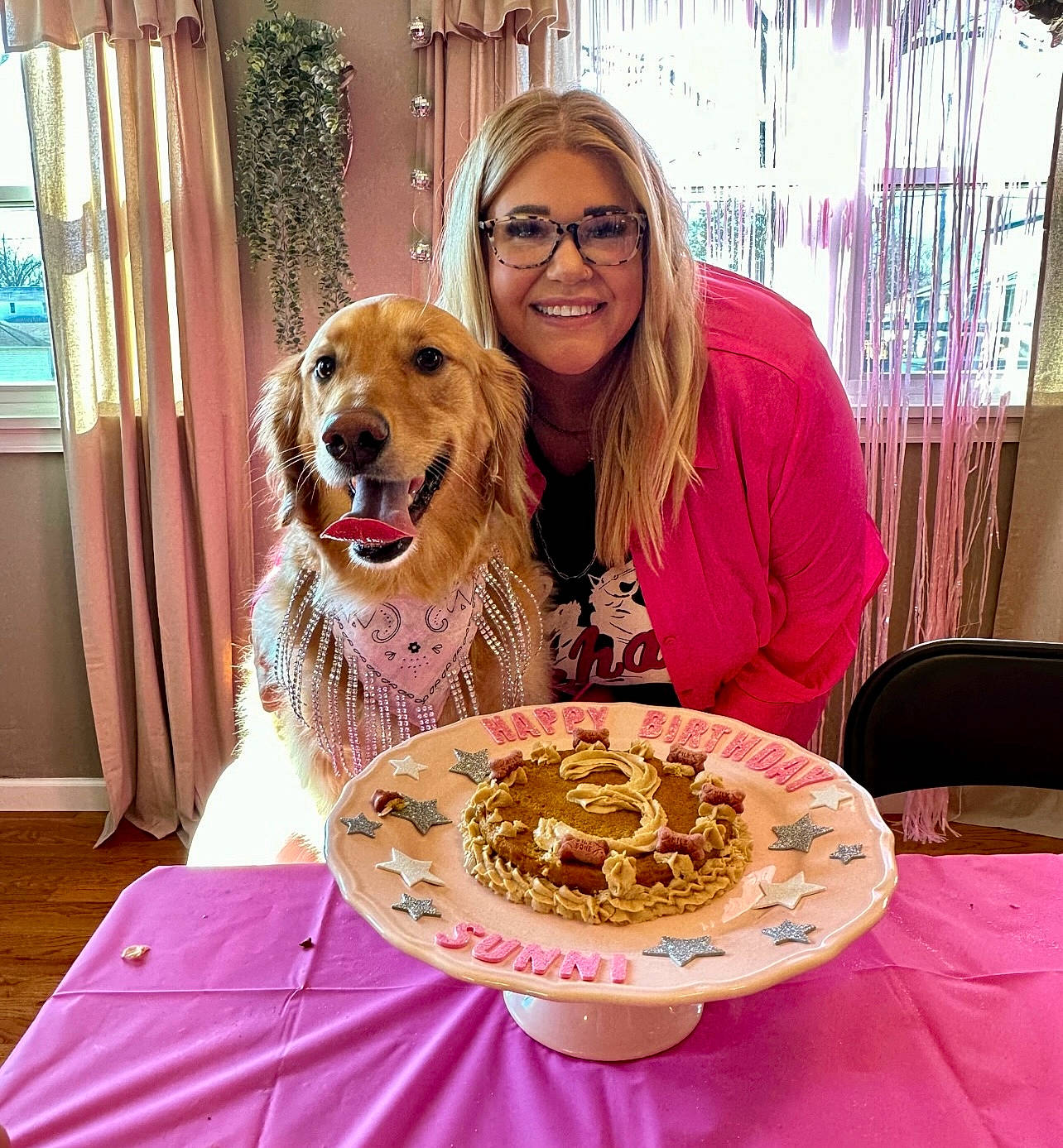 Sunni Louise joined the competition — help win amazing prizes! bowl, carnivore, chair, companion_dog, cuisine, dish, dishware, dog, dog_breed, event, food, glasses, happy, ingredient, plant, plate, serveware, smile, table, tableware