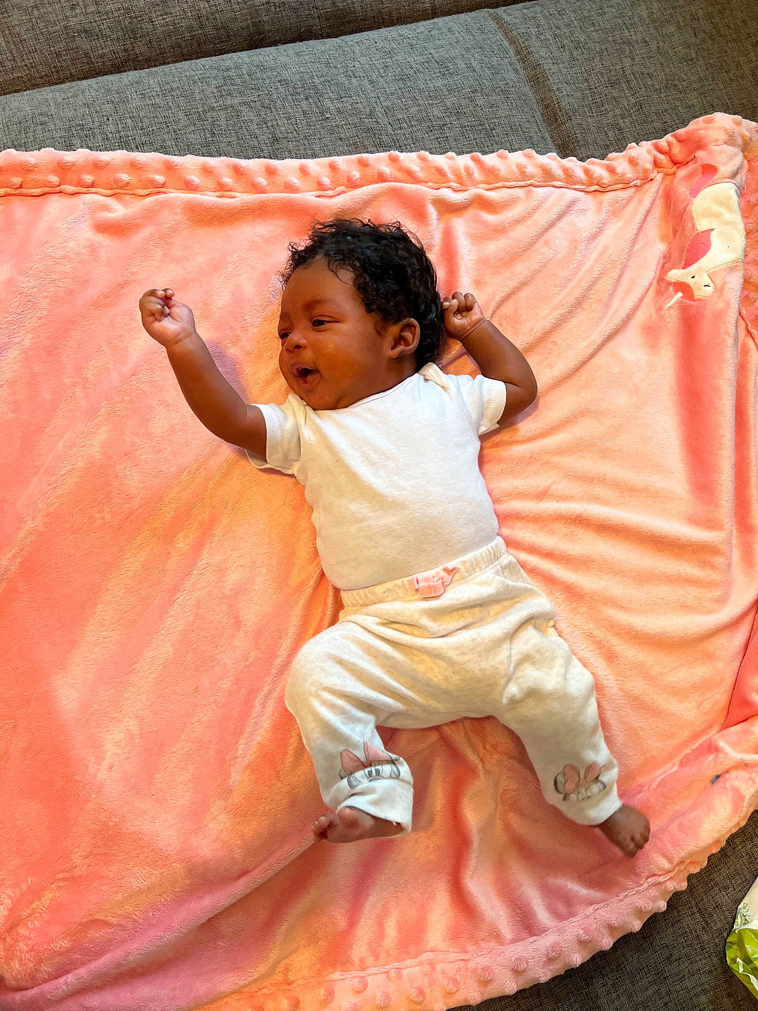 Chanel Clifton is registered to the contest to win money with this photo: baby, baby_toddler_clothing, bedding, child, comfort, flooring, fun, grass, happy, leisure, linens, outdoor_play_equipment, person, play, recreation, room, sitting, sleeve, t_shirt, textile