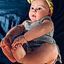 Merclynn is registered to the contest to win money with this photo: baby, child, infant, blue_eyes, headband, yellow_headband, grey_outfit, cute, chubby_cheeks, grabbing_toes, soft_background, indoor, portrait, skin, person, human, baby_pose, close_up, adorable, infant_clothing