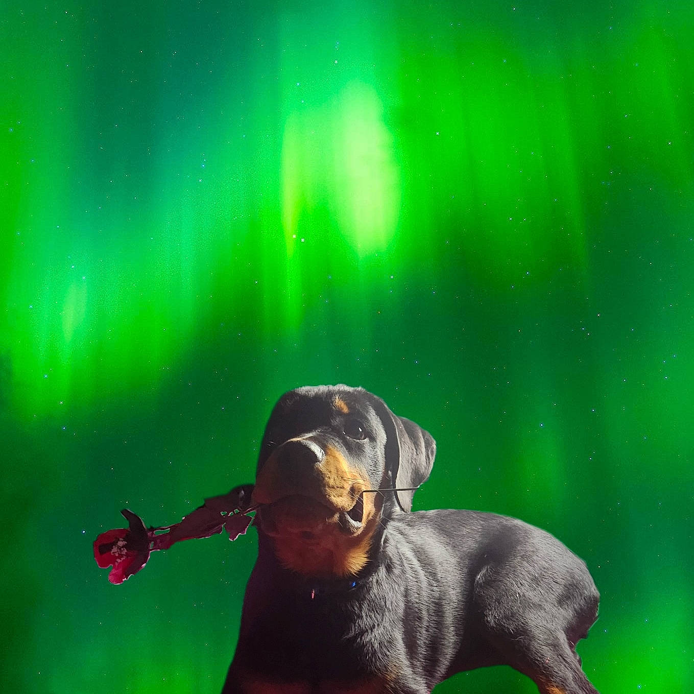 Roscoe joined the competition — help win amazing prizes! art, astronomical_object, aurora, carnivore, event, grass, grassland, happy, illustration, landscape, natural_landscape, organism, painting, people_in_nature, photograph, plant, terrestrial_animal, visual_arts, wildlife