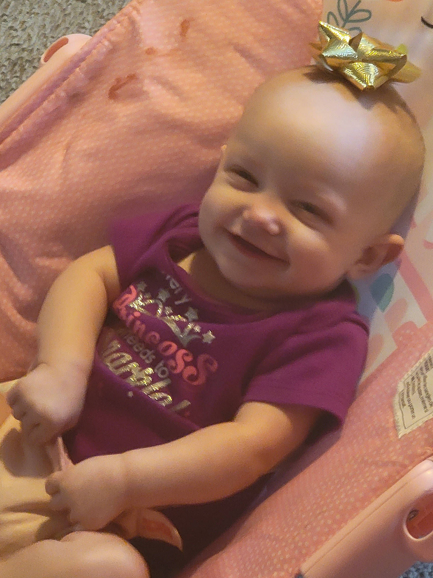 Cassie is registered to the contest to win money with this photo: baby, baby_toddler_clothing, cheek, child, comfort, eye, finger, fun, happy, head, headpiece, iris, joy, mammal, mouth, person, product, skin, smile, thigh