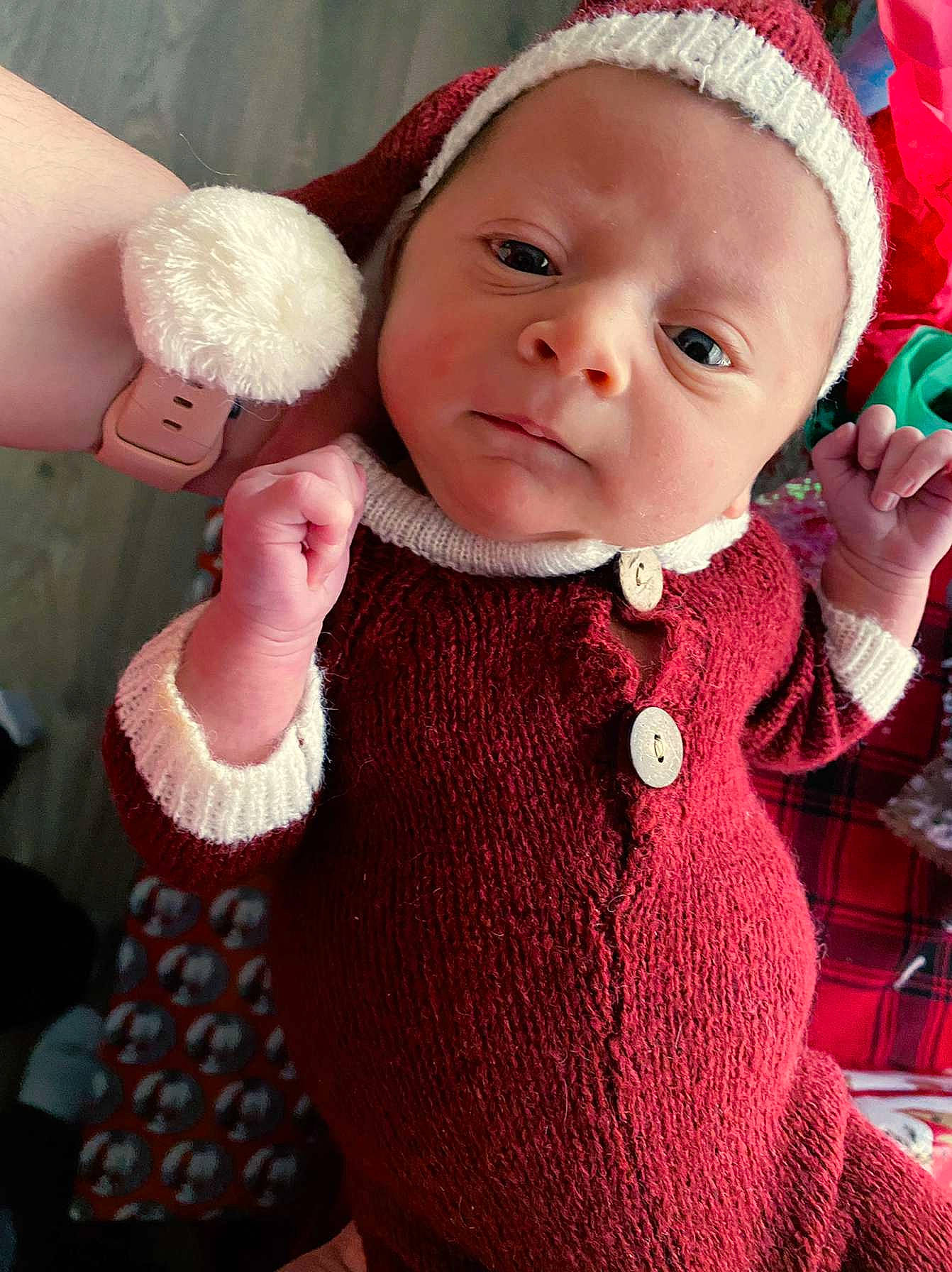 Malayah is registered to the contest to win money with this photo: baby_toddler_clothing, cap, christmas_ornament, costume_hat, creative_arts, doll, dress, eye, happy, hat, head, headgear, human_body, lip, ornament, person, pink, red, skin, sleeve