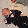 baby, newborn, sleeping, tuxedo, formalwear, pillow, rings, bed, blanket, cute, infant, peaceful, indoors, portrait, person, child, sleep, soft, clothing, celebration