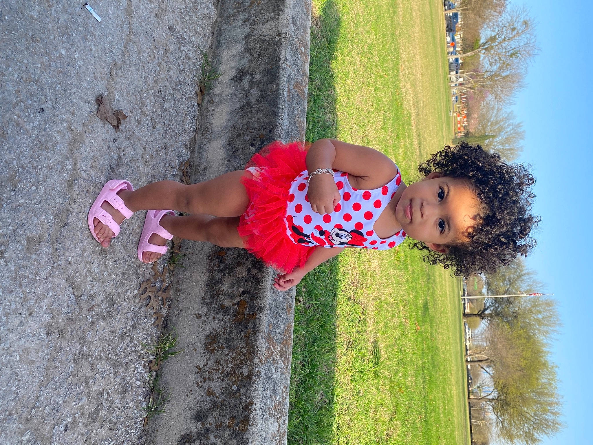 Aaliyah joined the competition — help win amazing prizes! child, dress, fun, grass, grass_family, green, happy, human_body, human_leg, leg, leisure, line, people_in_nature, person, plant, sky, toddler, tree, trunk, water