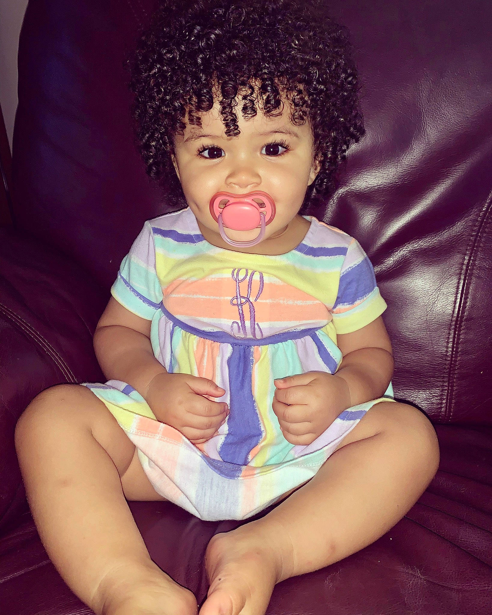 Kimberlyn joined the competition — help win amazing prizes! baby, baby_toddler_clothing, black_hair, cheek, child, finger, leg, lip, person, play, sitting, thigh, toddler