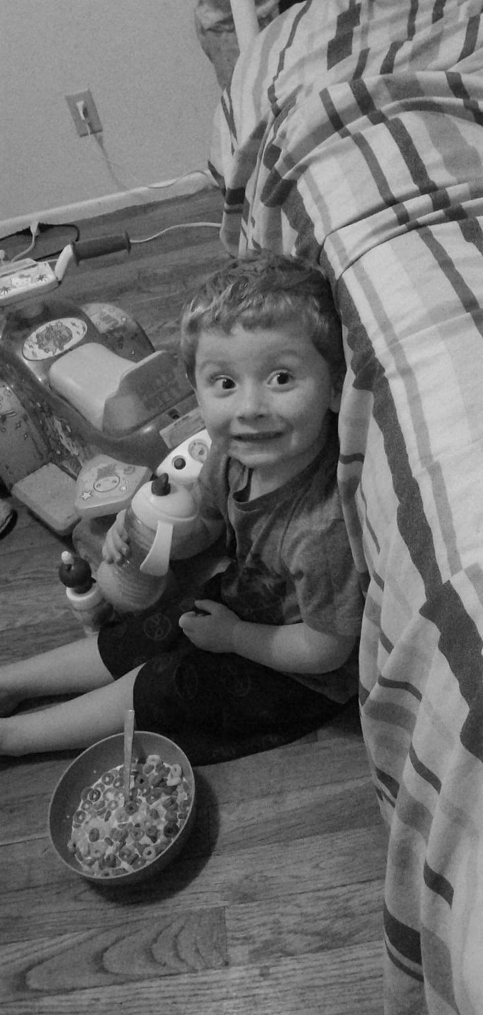 Kyle is registered to the contest to win money with this photo: baby, black, black_and_white, child, cooking, food, food_craving, fun, happy, joy, monochrome, monochrome_photography, person, photograph, recipe, smile, snapshot, standing, style, tableware