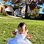 Miranda Castro is registered to the contest to win money with this photo: baby, child, girl, white_dress, grass, outdoor, sunlight, barefoot, nature, autumn, tree, park, suburban, curious, sitting, young_child, daylight, greenery, portrait, casual