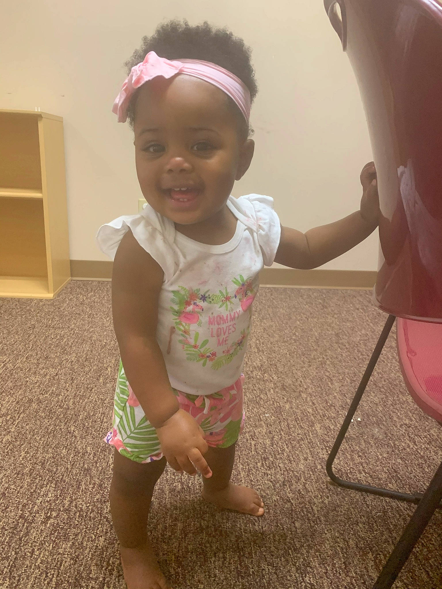 Kennedy joined the competition — help win amazing prizes! baby, baby_toddler_clothing, beauty, child, eye, face, finger, flooring, fun, grass, happy, head, people, person, pink, play, skin, smile, standing, t_shirt