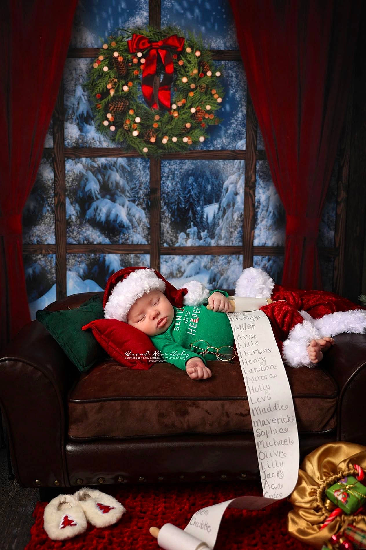 Miles is registered to the contest to win money with this photo: christmas, christmas_decoration, christmas_eve, christmas_ornament, christmas_tree, comfort, curtain, event, headwear, holiday, holiday_ornament, interior_design, lap, living_room, ornament, person, red, room, white, window