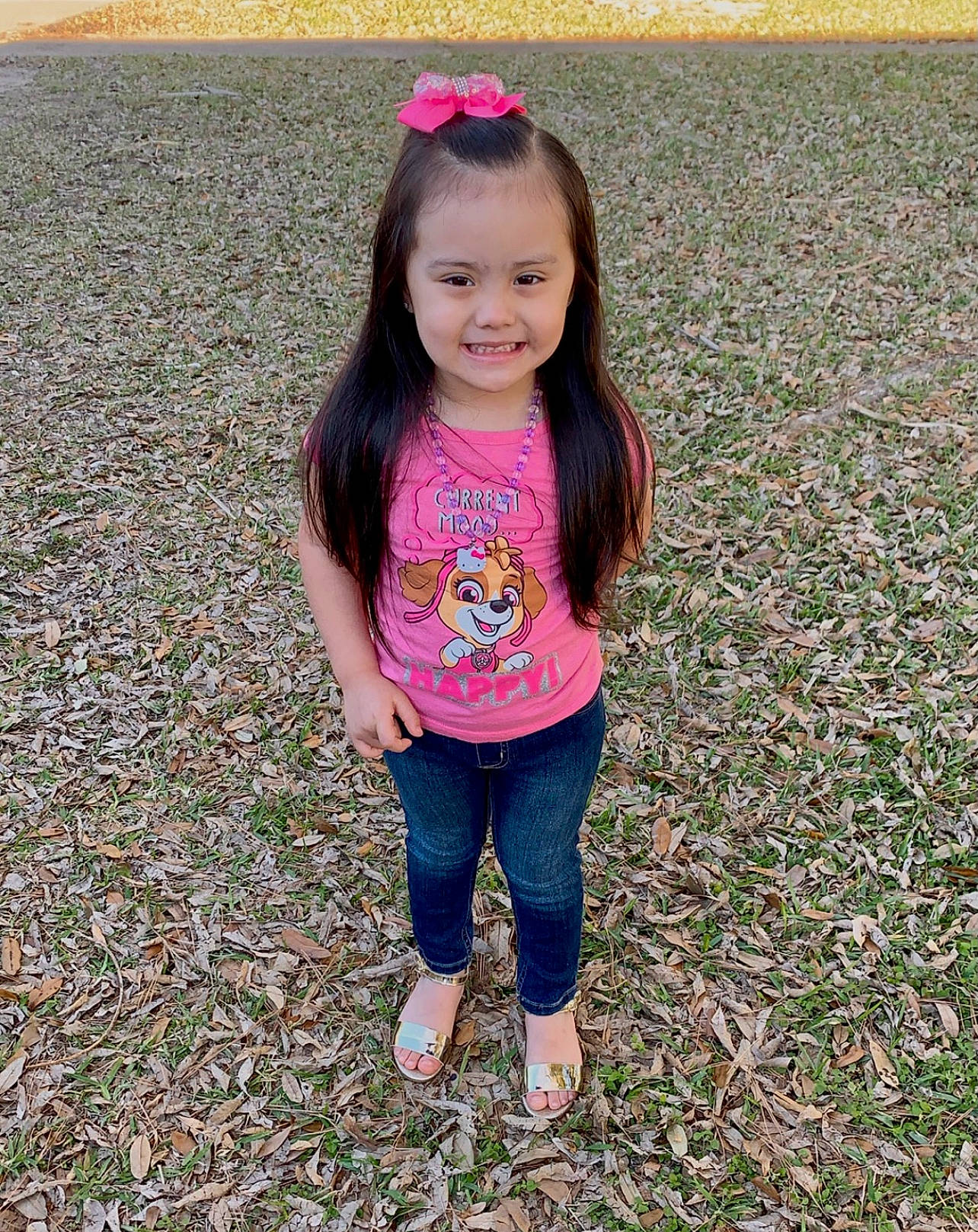 Mallorie joined the competition — help win amazing prizes! blond, child, eye, face, fun, grass, hair, happy, head, iris, jeans, joy, lip, long_hair, magenta, people_in_nature, person, pink, smile, toddler