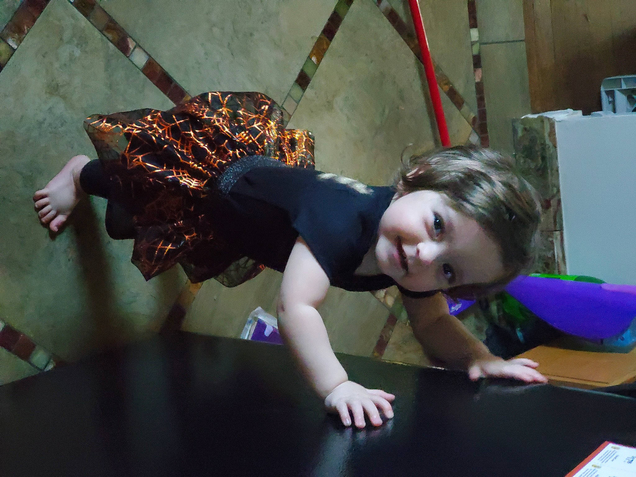 Madison joined the competition — help win amazing prizes! child, fashion_accessory, flooring, fun, happy, human_leg, insect, joy, leisure, metal, person, room, sitting, smile, table, toddler, wood