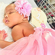 Mirella joined the competition — help win amazing prizes! baby, infant, sleeping, pink, flower_headband, tutu, soft, white_surface, milestone_sign, 1_month, cute, peaceful, portrait, child, newborn, closeup, adorable, resting, skin, hand