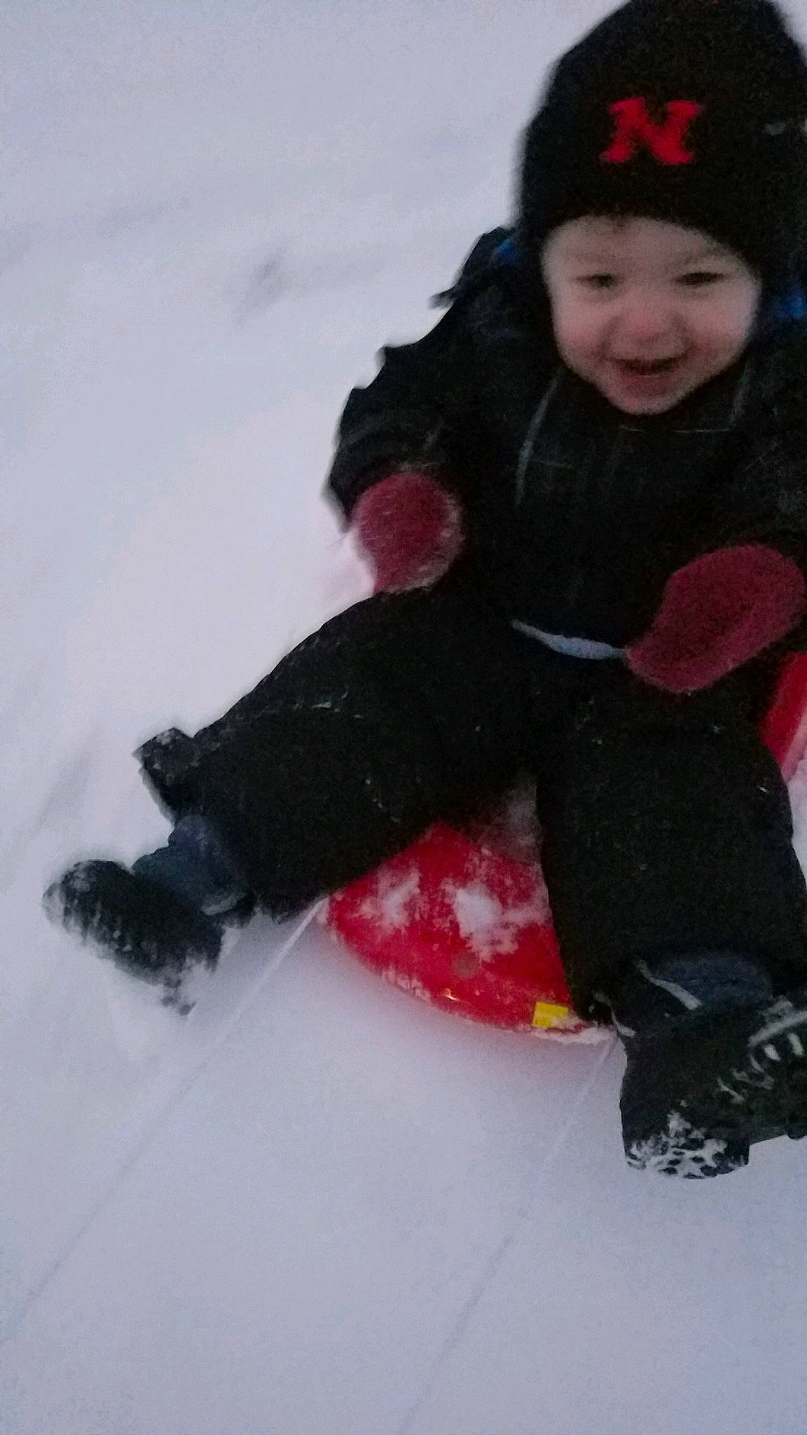 Koltyn joined the competition — help win amazing prizes! child, footwear, fun, ice_skating, person, play, playing_in_the_snow, recreation, smile, snow, toddler, winter