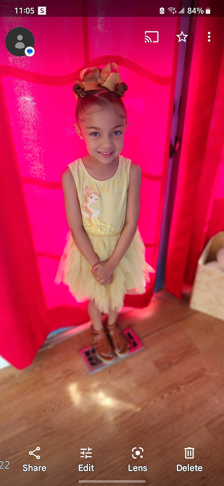 Nesaya joined the competition — help win amazing prizes! baby_toddler_clothing, child, clothing, day_dress, dress, embellishment, event, fashion_design, flooring, fun, happy, hardwood, headwear, joy, magenta, one_piece_garment, person, pink, purple, smile