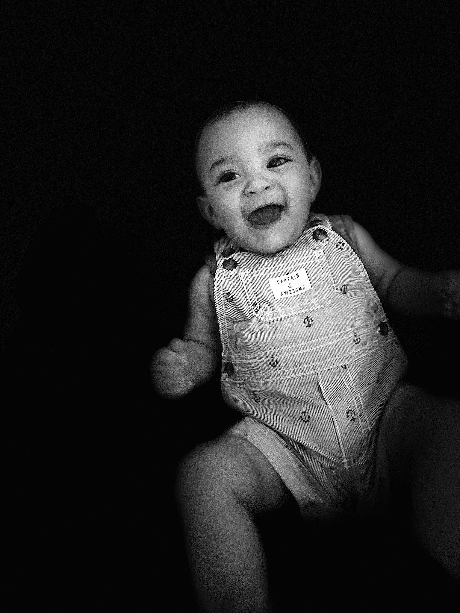 Fabian joined the competition — help win amazing prizes! baby, baby_toddler_clothing, black_and_white, cheek, comfort, elbow, eye, flash_photography, gesture, grey, happy, leg, monochrome_photography, person, skin, sleeve, smile, standing, stomach, t_shirt