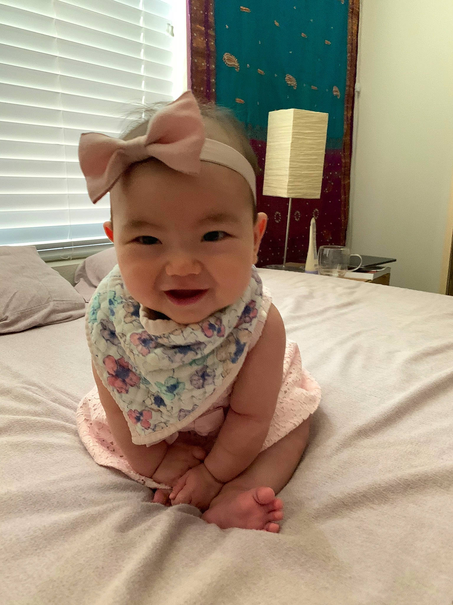 Kalea joined the competition — help win amazing prizes! baby, cheek, child, ear, head, linens, person, skin, smile, textile, toddler