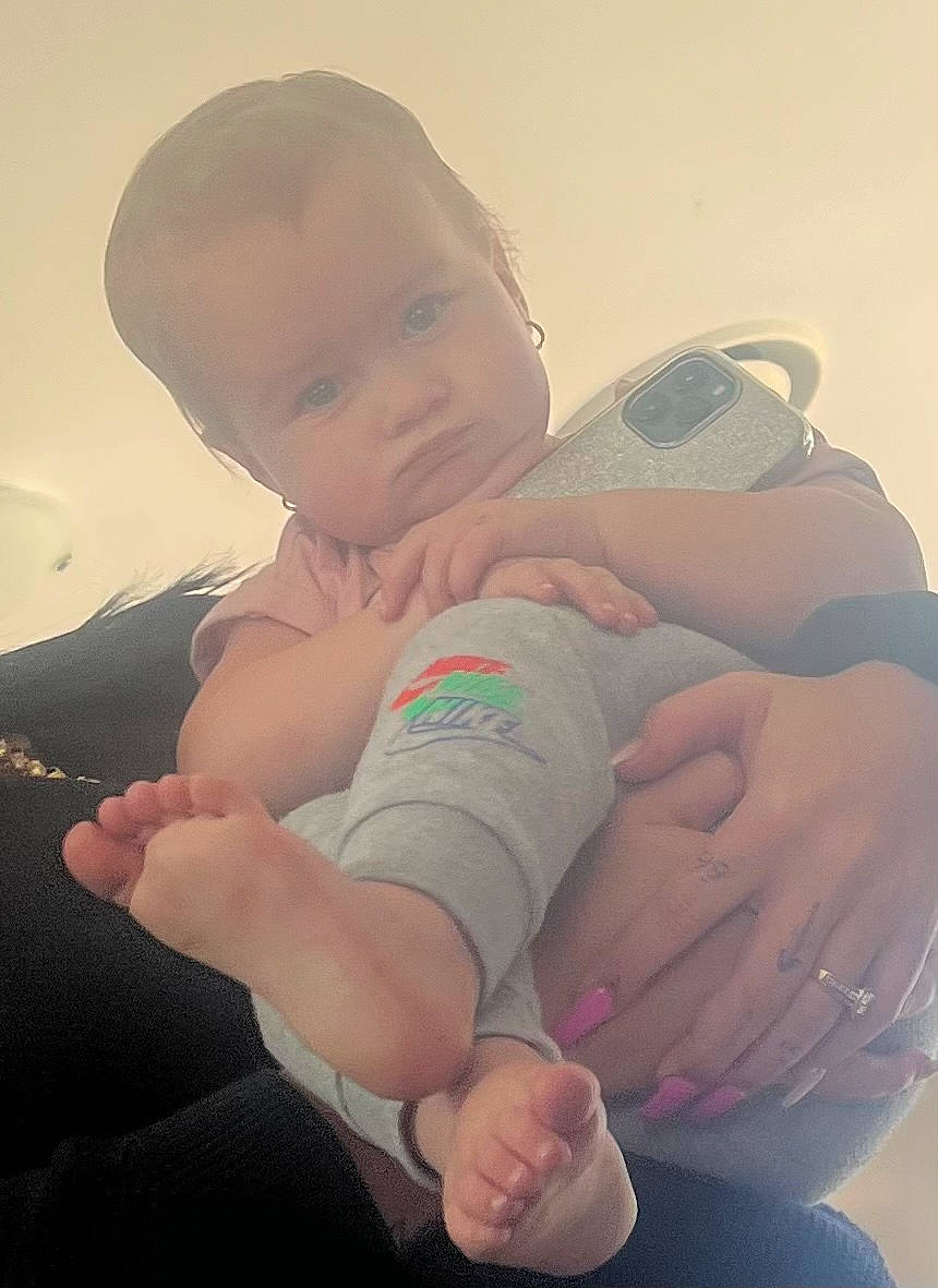 Lylah is registered to the contest to win money with this photo: baby, baby_toddler_clothing, barefoot, cheek, comfort, elbow, finger, fun, gesture, hand, happy, interaction, joint, leg, person, shoulder, skin, stomach, thigh, thumb