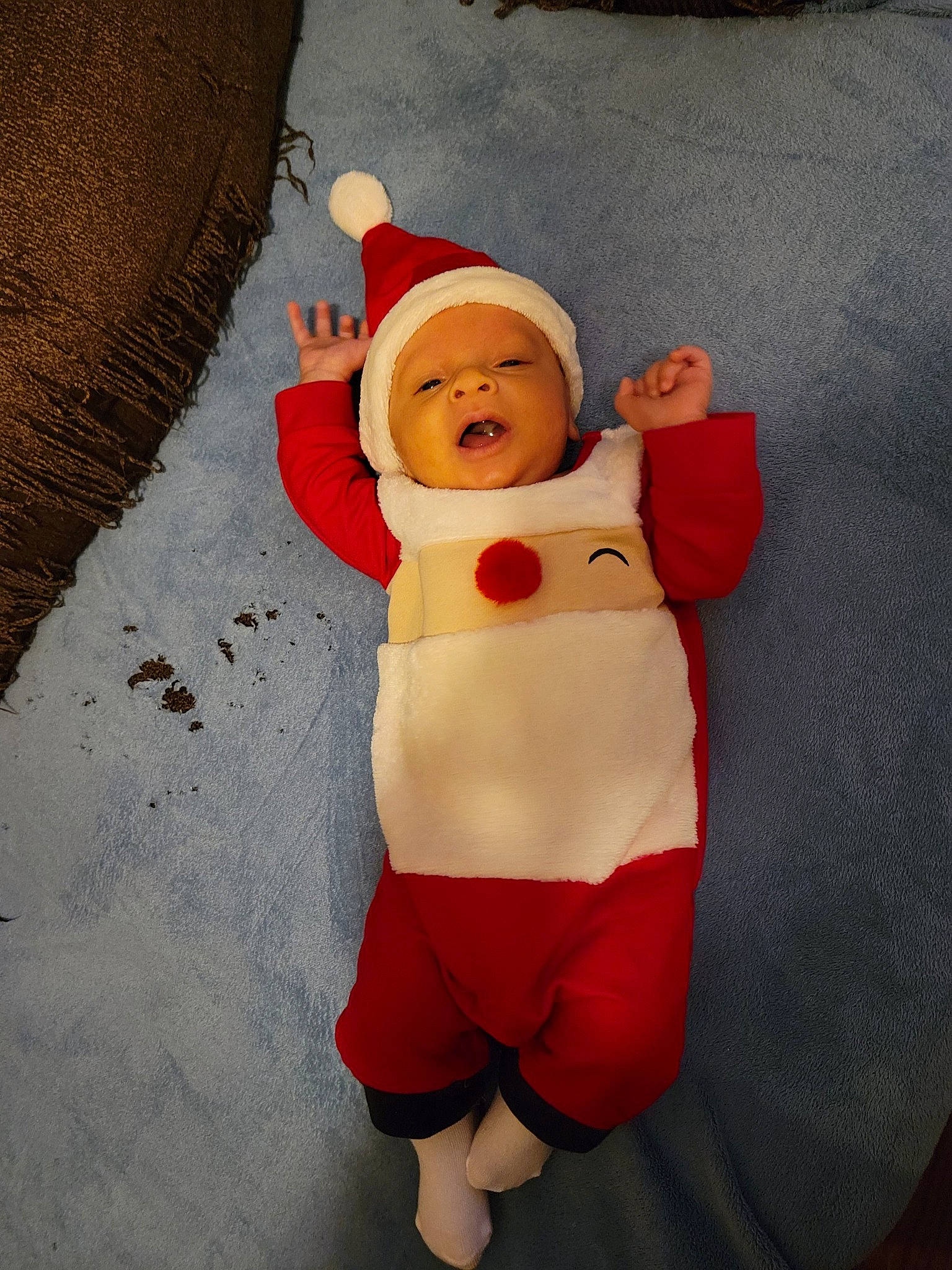 Wyatt joined the competition — help win amazing prizes! baby, baby_toddler_clothing, carmine, christmas, christmas_eve, costume_hat, fictional_character, fur, gesture, happy, hat, headwear, holiday, human_body, person, plush, santa_claus, sleeve, stuffed_toy, textile