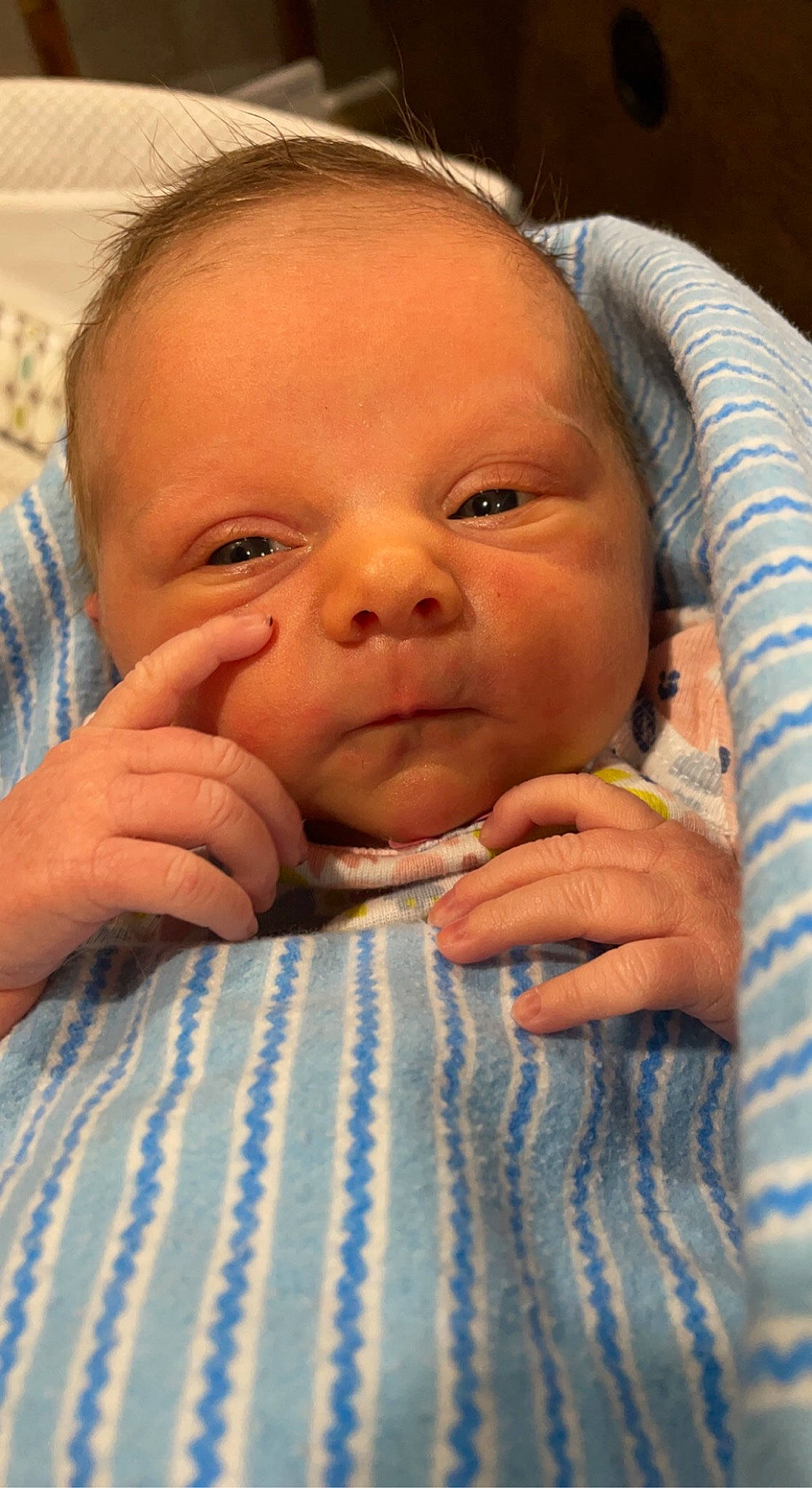 Brooks joined the competition — help win amazing prizes! baby, baby_toddler_clothing, blue, cheek, chin, comfort, ear, eyebrow, eyelash, finger, forehead, gesture, happy, iris, lip, mouth, neck, nose, person, skin