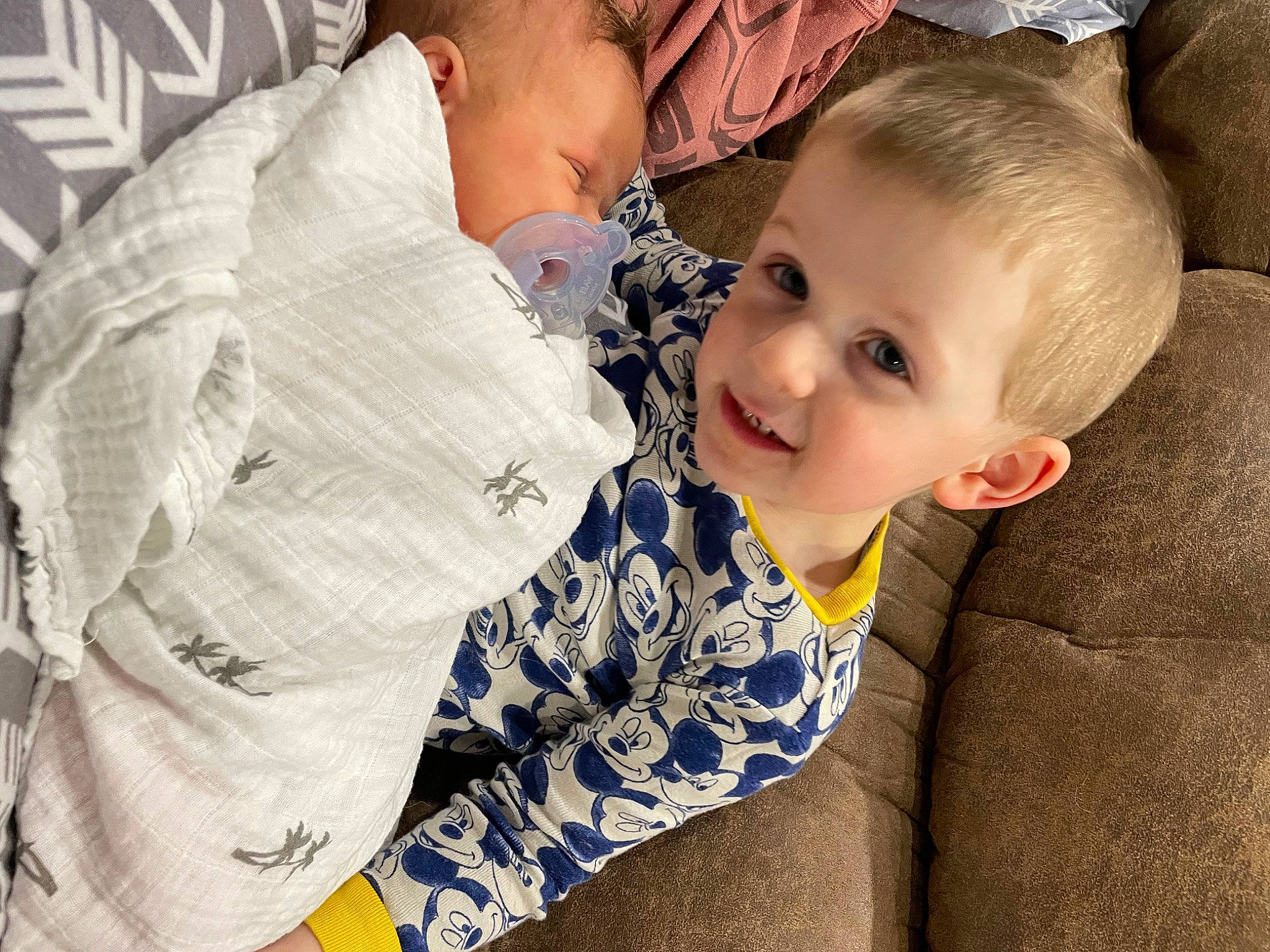 Brantley joined the competition — help win amazing prizes! baby, baby_products, baby_toddler_clothing, cheek, child, comfort, couch, eye, fun, hairstyle, happy, hug, linens, love, pattern, person, sitting, skin, t_shirt, textile