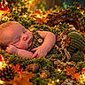 newborn, baby, sleeping, infant, portrait, face, peaceful, woodland, forest, mushrooms, moss, autumn_leaves, acorns, pinecones, fairy_lights, cozy, green_blanket, knitted_clothing, nature, photography