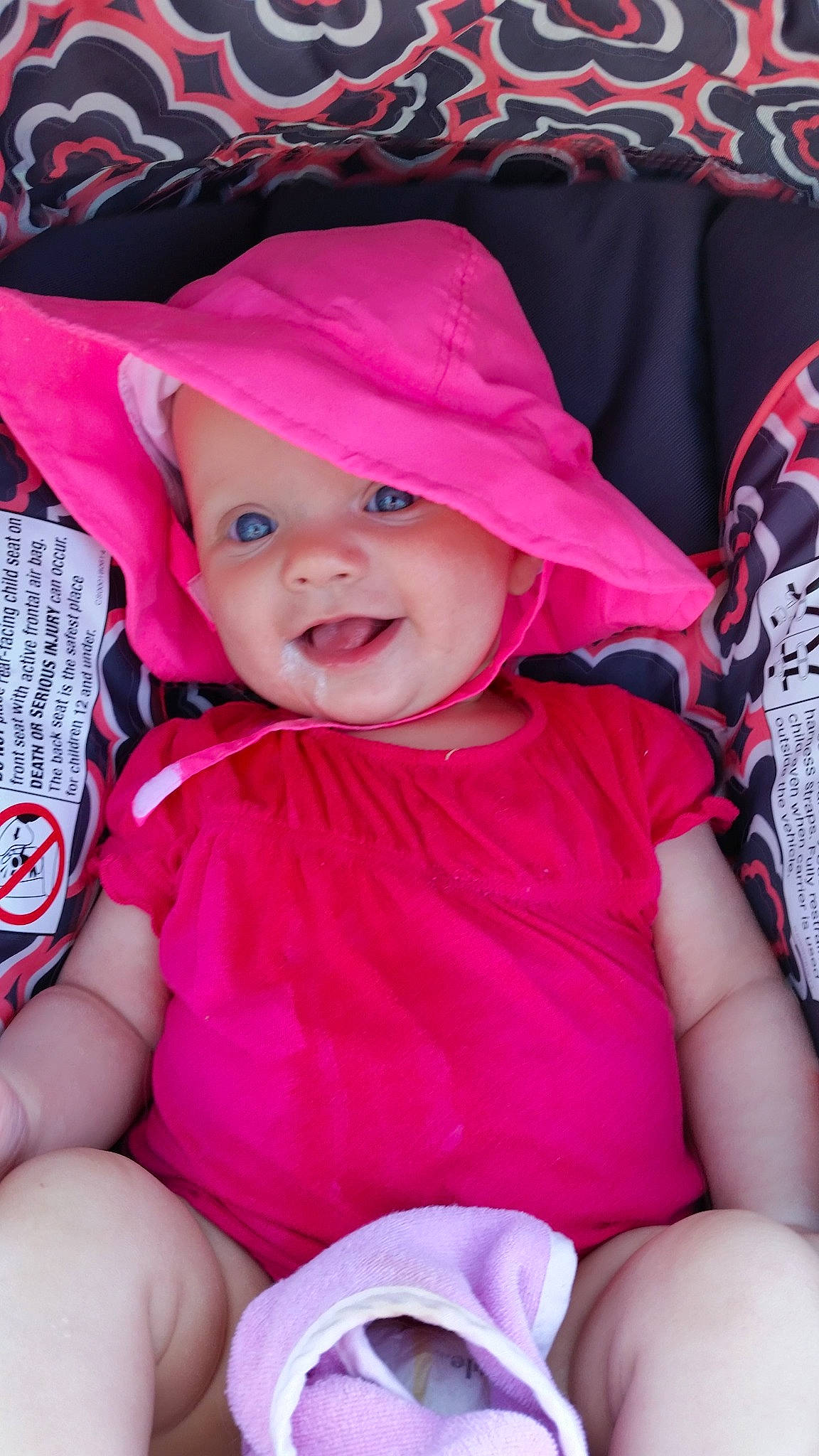 Charlee joined the competition — help win amazing prizes! baby, baby_carriage, baby_products, baby_toddler_clothing, cheek, child, comfort, eye, facial_expression, fun, happy, headwear, magenta, mouth, person, pink, purple, skin, smile, toddler