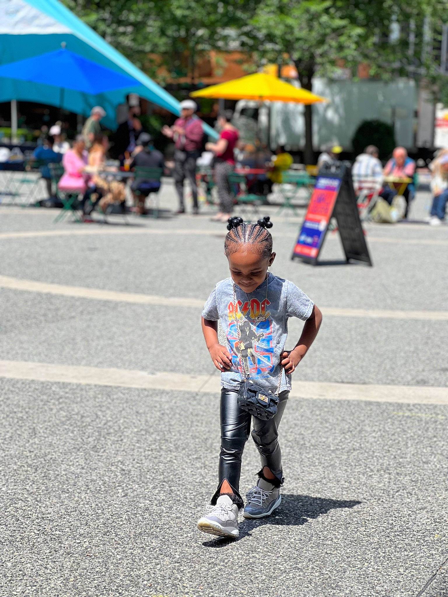 Faith joined the competition — help win amazing prizes! asphalt, competition_event, crowd, event, eyewear, fun, leisure, pedestrian, person, public_space, recreation, road, road_surface, running, shorts, sidewalk, summer, tent, toddler, tree