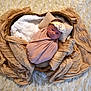 Charlee joined the competition — help win amazing prizes! newborn, baby, infant, wrapped, blanket, headband, flower, wooden_bowl, heart_shape, fabric, soft_texture, beige, white_rug, cozy, sleeping, portrait, cute, peaceful, indoors, decor