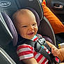 Mason joined the competition — help win amazing prizes! baby, car_seat, child, smile, happy, red_striped_shirt, seatbelt, graco, car_interior, orange_pillow, daylight, infant, cute, safety, portrait, child_seat, seat, car_window, infant_clothing, cheerful