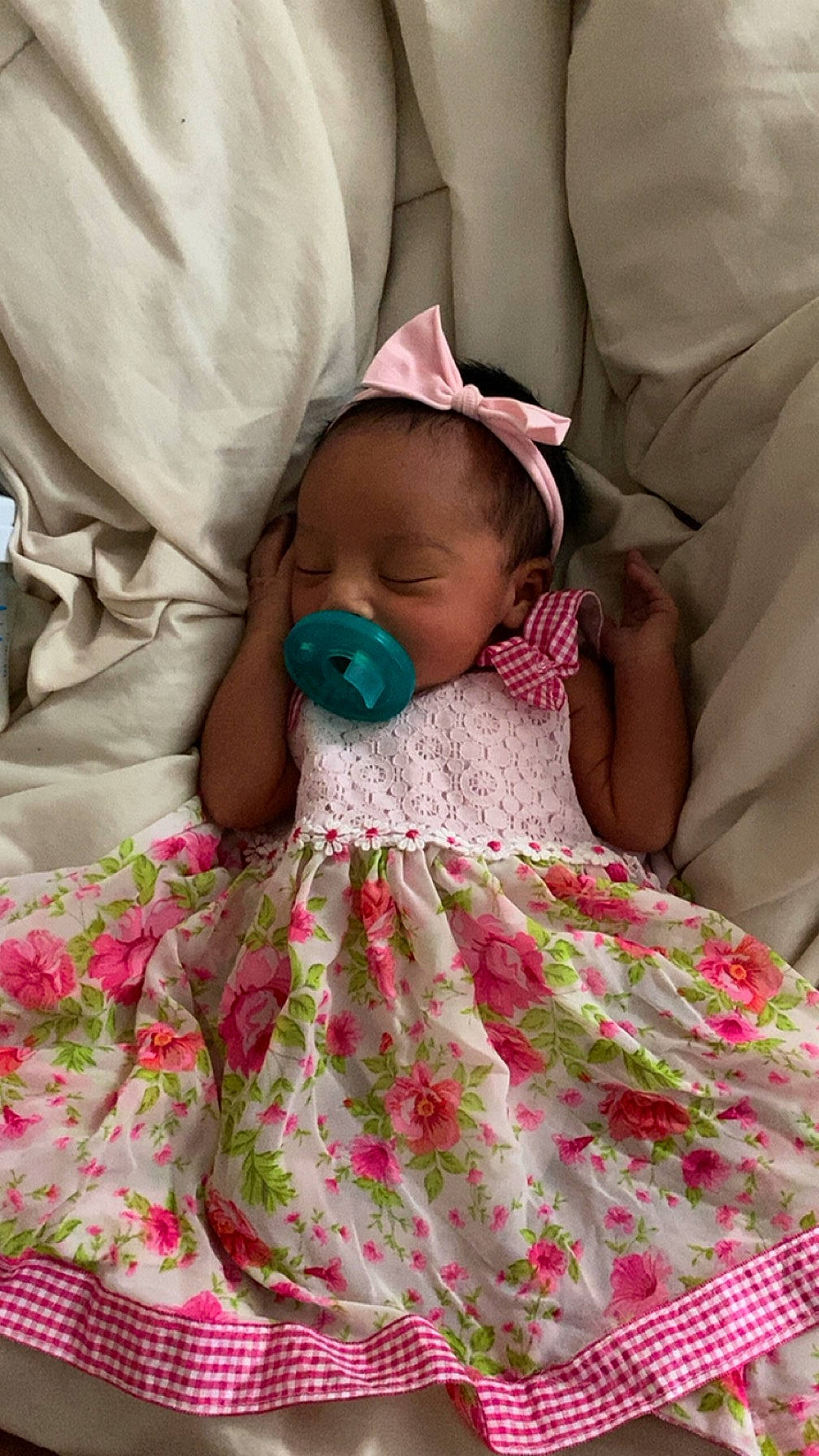 Evelyn joined the competition — help win amazing prizes! baby, baby_sleeping, baby_toddler_clothing, beauty, cap, cheek, child, comfort, event, eye, hat, linens, lip, pattern, person, pink, product, skin, sleeve, textile