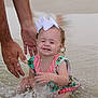 Berkleigh Grace joined the competition — help win amazing prizes! toddler, child, water, splashing, bow, hands, adult, beach, play, happy, summer, fun, cute, dress, outdoor, person, skin, water_droplets, sitting, shallow_water