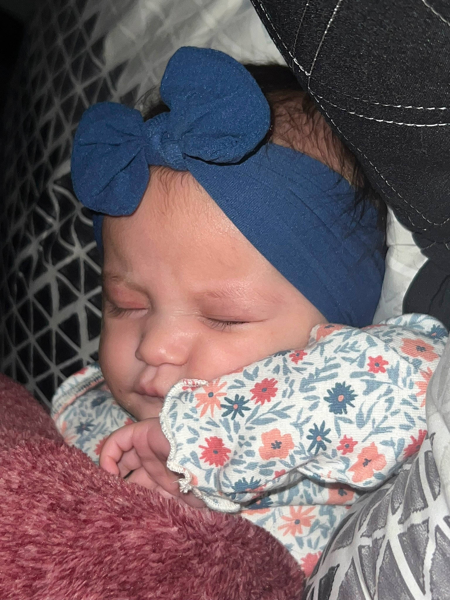 Alaiyah is registered to the contest to win money with this photo: baby, baby_sleeping, baby_toddler_clothing, cap, cheek, comfort, cool, electric_blue, hand, headgear, headwear, linens, lip, organ, pattern, person, pink, skin, sleeve, textile