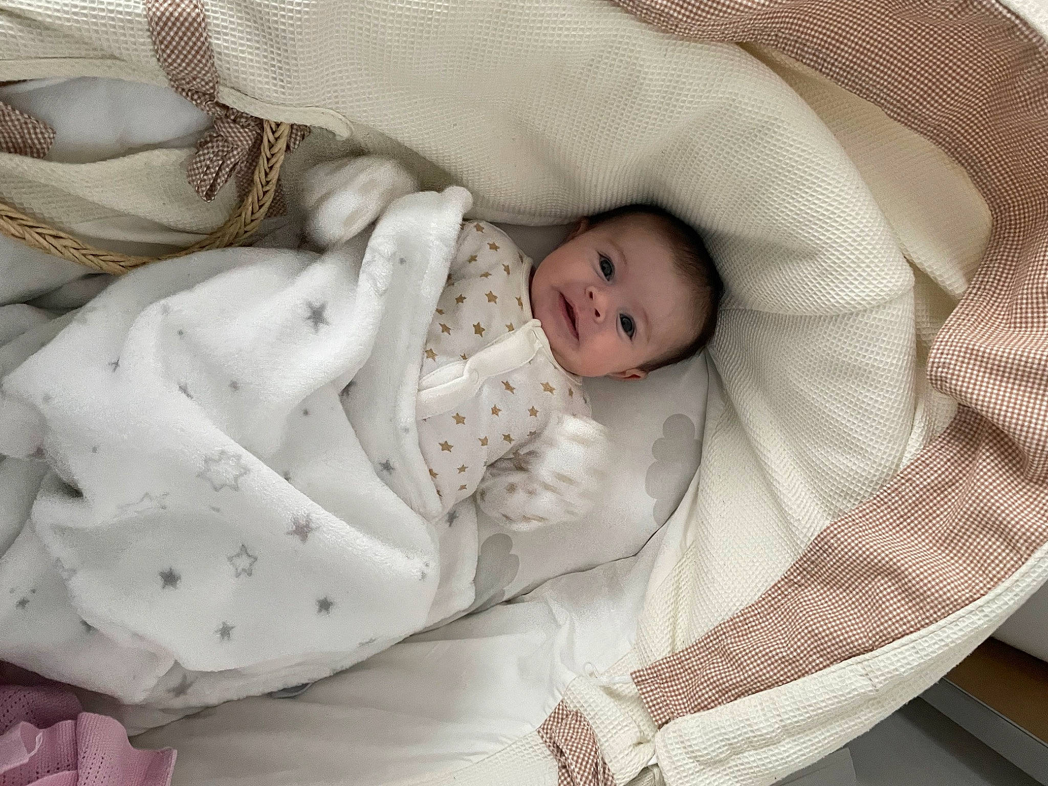 Harper is registered to the contest to win money with this photo: baby, baby_products, baby_safety, baby_toddler_clothing, bedding, child, comfort, face, head, infant_bed, linens, pattern, person, room, skin, sleep, textile, toddler