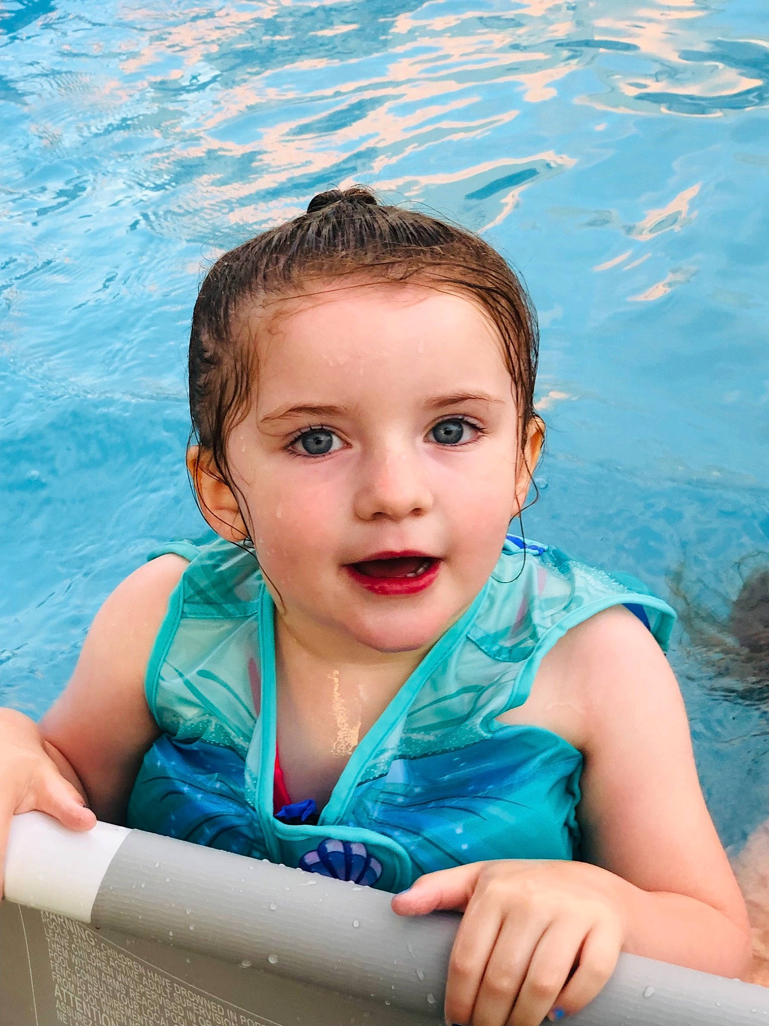 Bonnie joined the competition — help win amazing prizes! aqua, azure, blue, child, chin, face, facial_expression, flash_photography, fun, hairstyle, happy, leisure, organ, person, photograph, recreation, skin, summer, swimming_pool, toddler