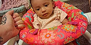 Octavia joined the competition — help win amazing prizes! baby, infant, child, baby_seat, floral_pattern, hand, tattoo, carpet, blanket, basket, indoor, person, foot, clothing, furniture, wall_outlet, colorful, cute, portrait, home