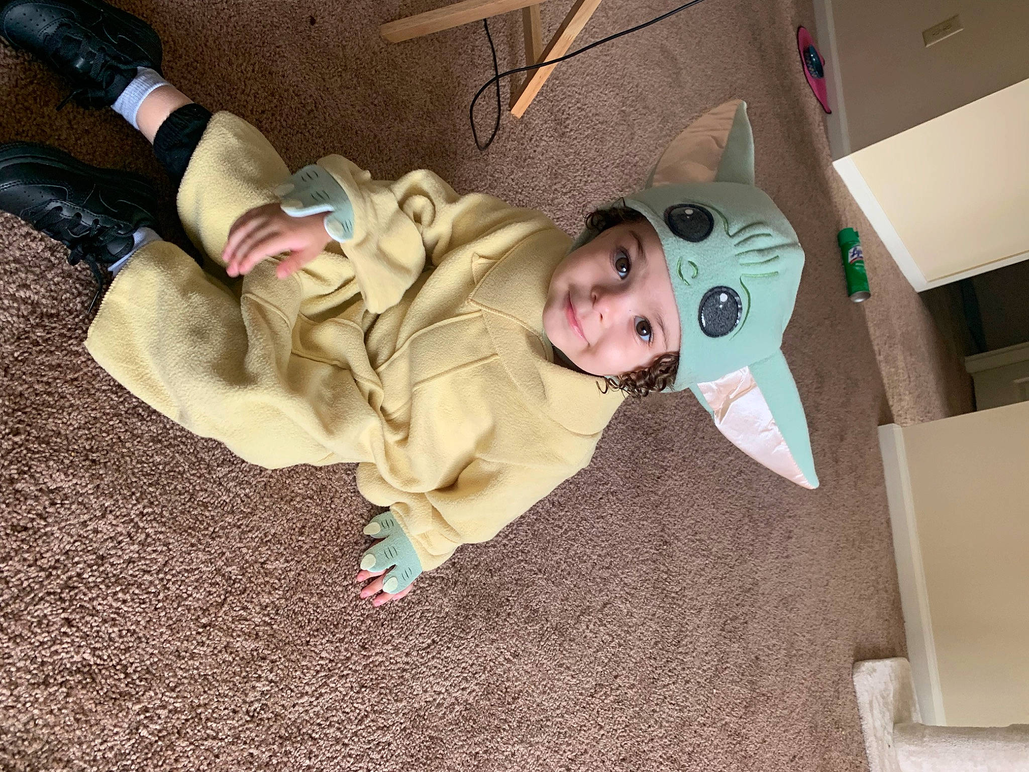 Atreus is registered to the contest to win money with this photo: baby, baby_toddler_clothing, cheek, child, comfort, flooring, foot, fun, headwear, joy, person, room, sitting, sleeve, toddler, wood