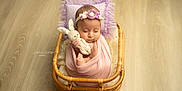 Mané participe au concours pour gagner de l'argent avec cette photo : baby, blanket, bunny_toy, child, cozy, cute, flooring, headband, indoors, infant, lavender, newborn, peaceful, pillow, portrait, resting, sleeping, soft_lighting, wicker_basket, wrapped