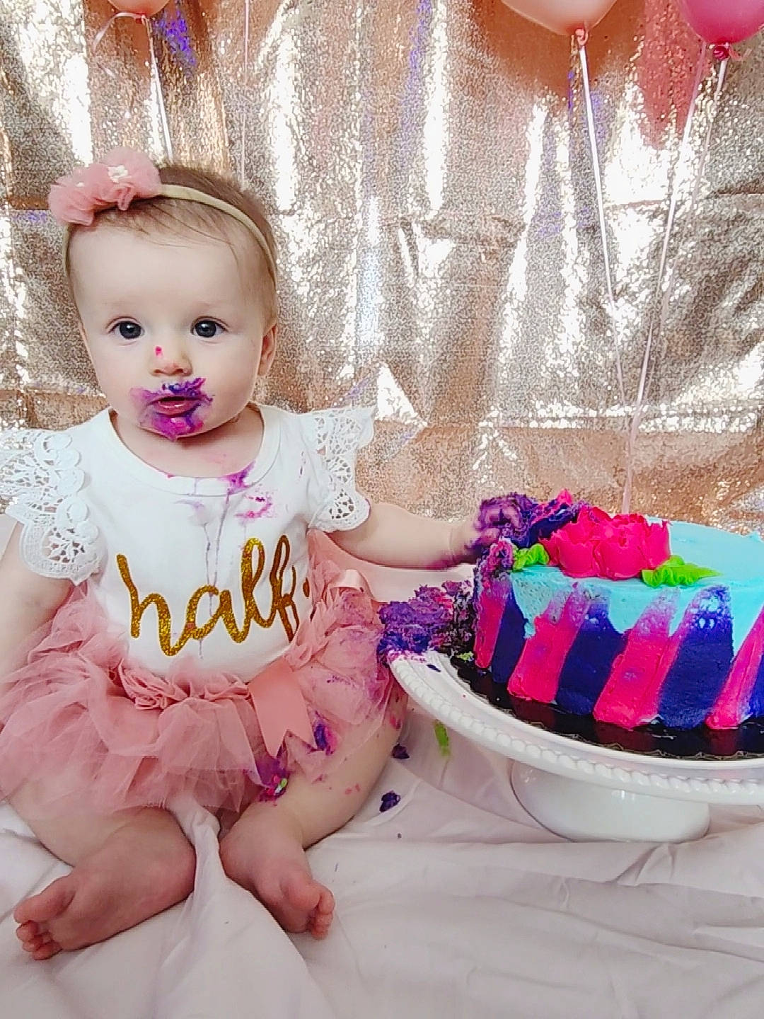 Myla joined the competition — help win amazing prizes! baby, baby_toddler_clothing, cake, child, dessert, dress, event, eyelash, happy, headpiece, jewellery, magenta, party_supply, pattern, person, pink, purple, sugar_cake, tableware, textile