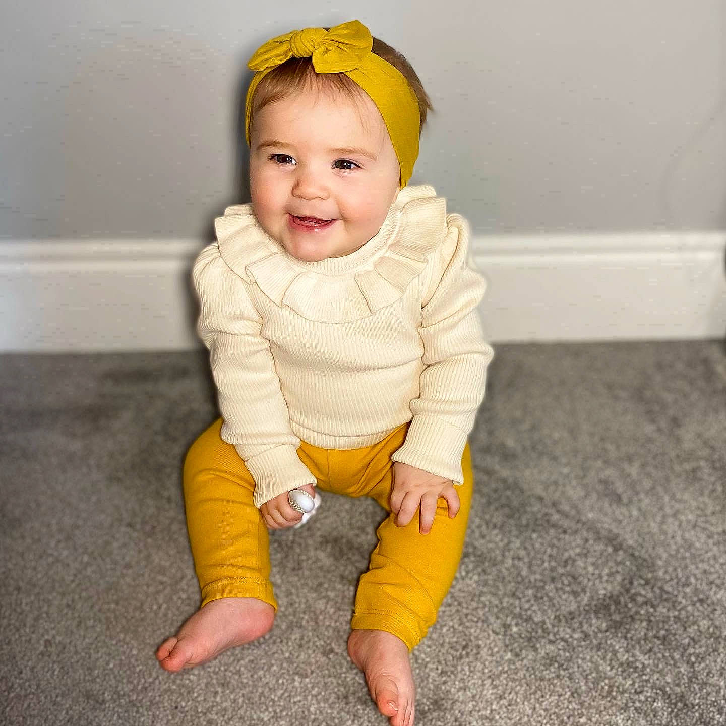 Lillie-rose joined the competition — help win amazing prizes! baby, baby_toddler_clothing, barefoot, child, clothing, flooring, foot, fun, grass, happy, head, human_leg, iris, joy, outerwear, person, sitting, skin, sleeve, smile