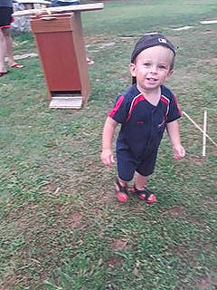 Judson joined the competition — help win amazing prizes! child, fun, grass, lawn, person, plant, play, recreation, smile, soil, toddler