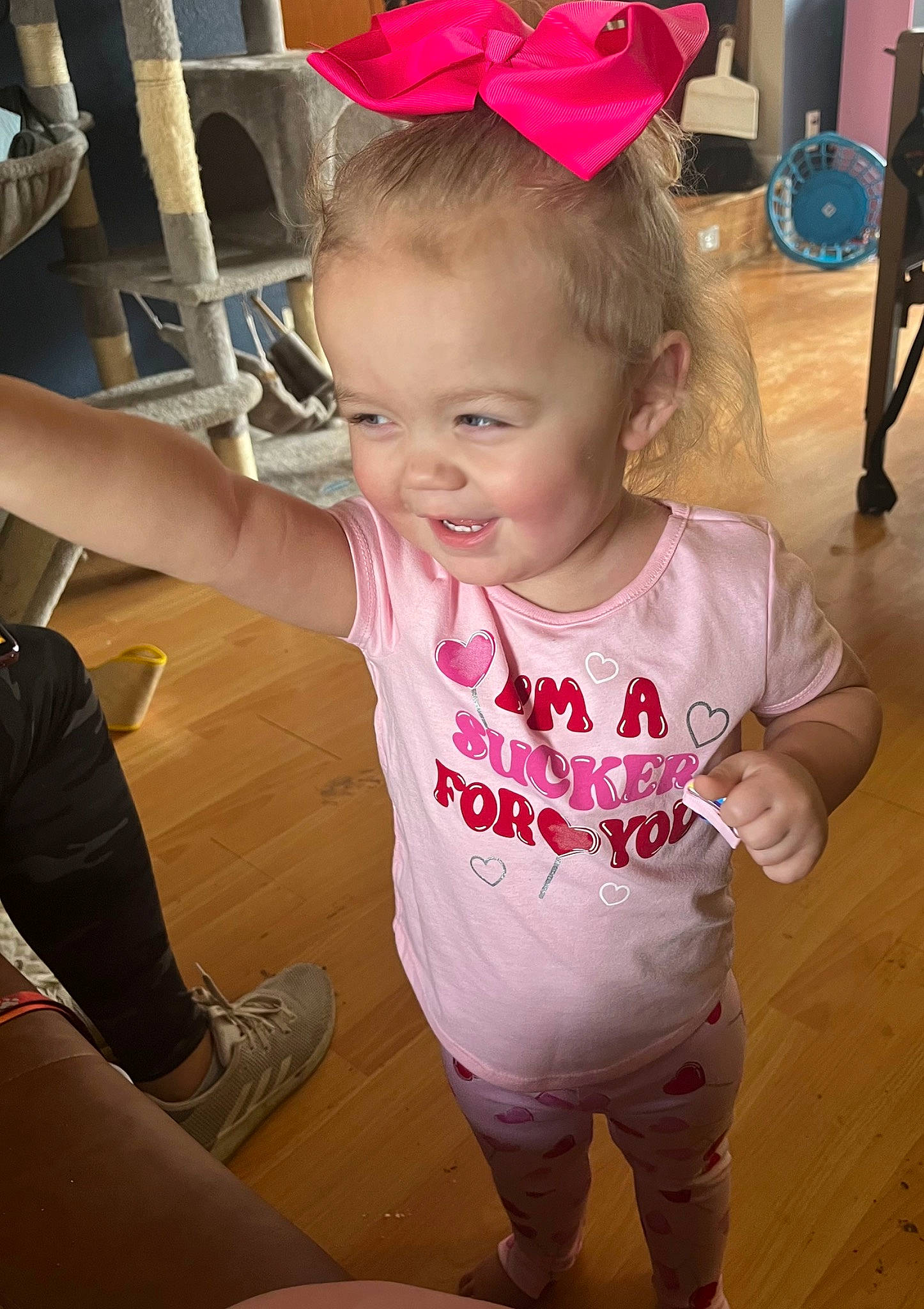 Presleigh joined the competition — help win amazing prizes! baby_toddler_clothing, beauty, cheek, child, cool, eye, facial_expression, finger, flooring, fun, hair, hairstyle, happy, head, organ, person, pink, skin, sleeve, smile